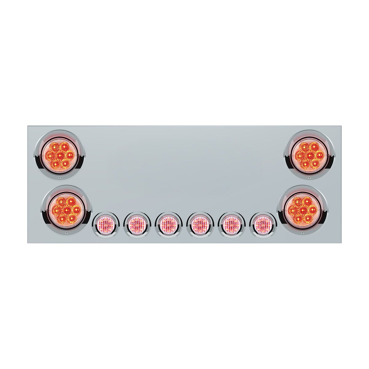 SS Rear CP With 4X 7 LED 4" Reflector Lights & 6X 9 LED 2" Lights & Visors (No LP Holes)-Red LED/Clear Lens