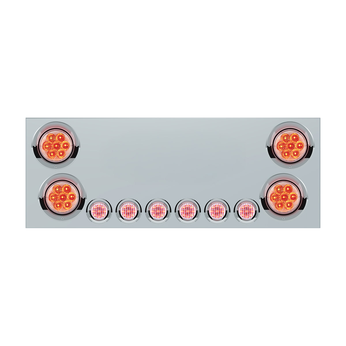 SS Rear CP With 4X 7 LED 4" Reflector Lights & 6X 9 LED 2" Lights & Visors (No LP Holes)-Red LED/Clear Lens - Thumbnail 7