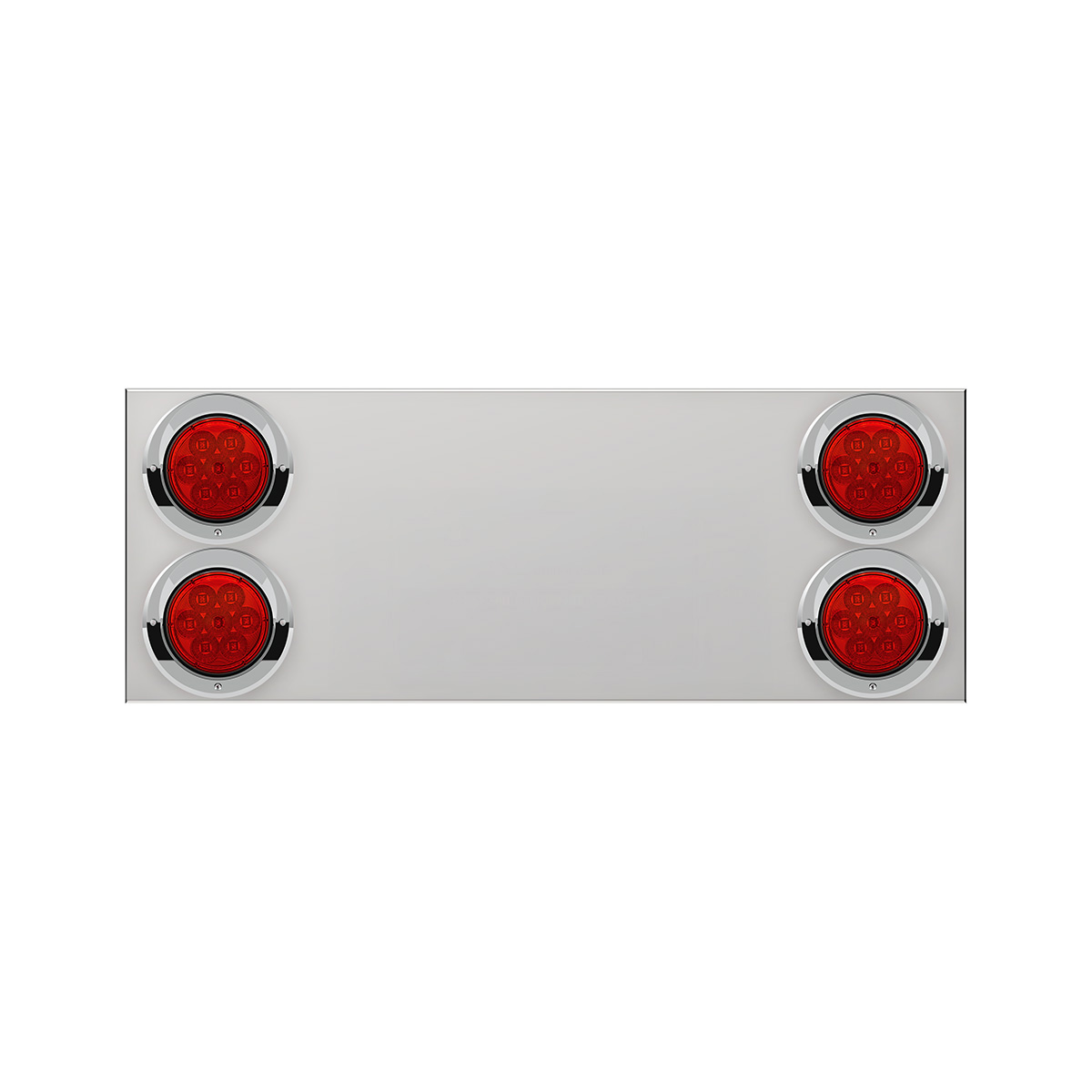 33-3/4" Stainless Rear Center Panel With Four 7 LED 4" Reflector Lights & Visors(No LP Holes)-Red LED/Red Lens - Thumbnail 2
