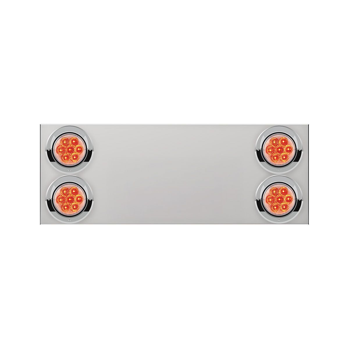 33-3/4" Stainless Rear Center Panel With Four 7 LED 4" Reflector Lights&Visors(No LP Holes)-Red LED/Clear Lens