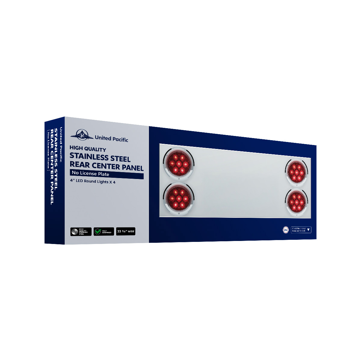 33-3/4" Stainless Rear Center Panel With Four 7 LED 4" Reflector Lights&Visors(No LP Holes)-Red LED/Clear Lens - Thumbnail 5