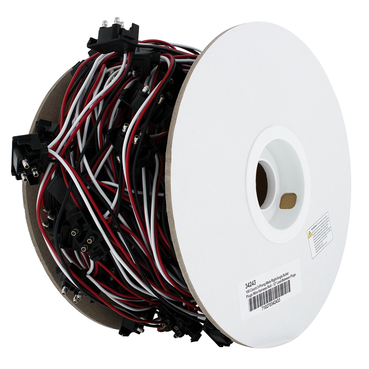 100 Count 3-Prong Male Right Angle Bullet Plugs Wire Harness Roll - 12" Lead Between Plugs - Thumbnail 2