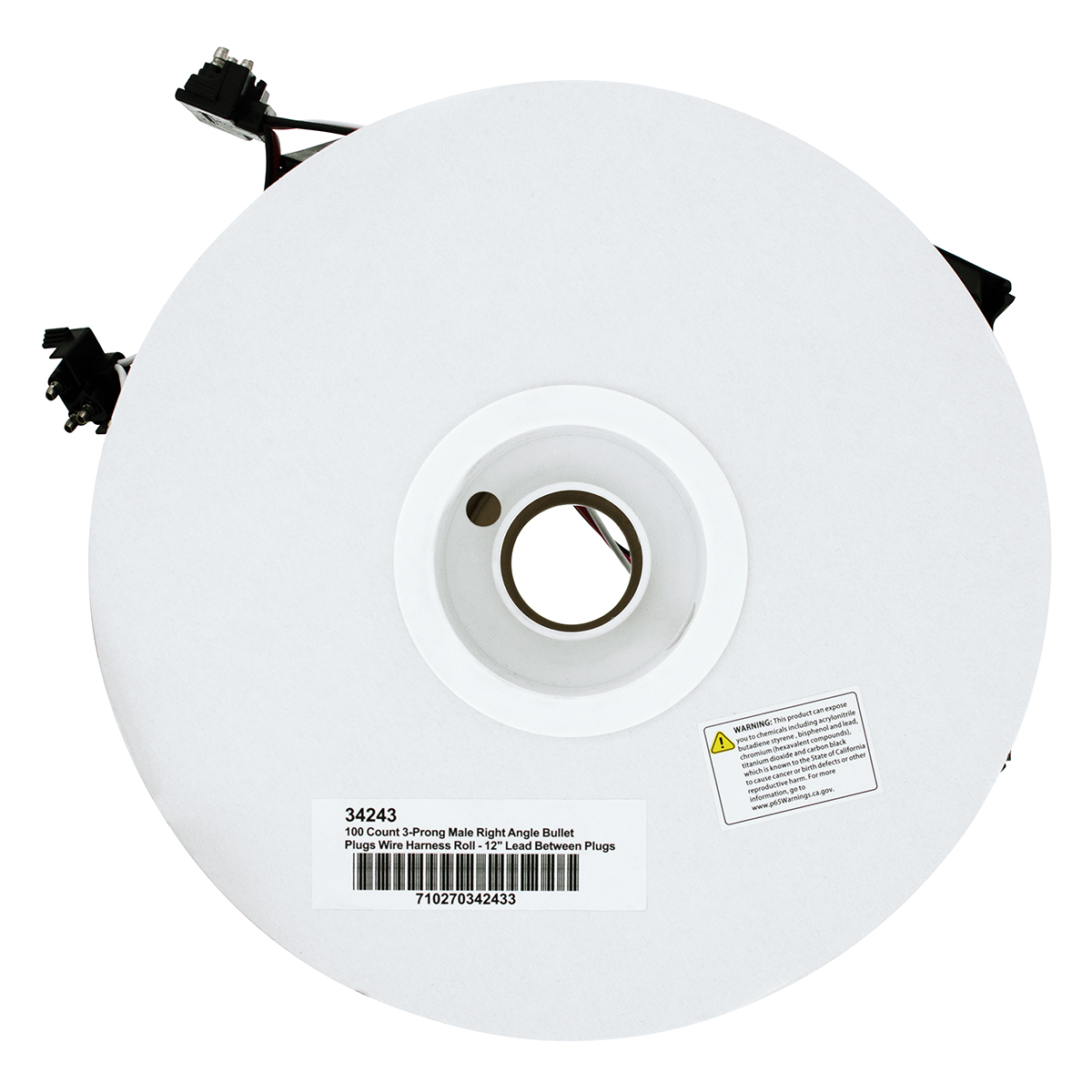 100 Count 3-Prong Male Right Angle Bullet Plugs Wire Harness Roll - 12" Lead Between Plugs - Thumbnail 5