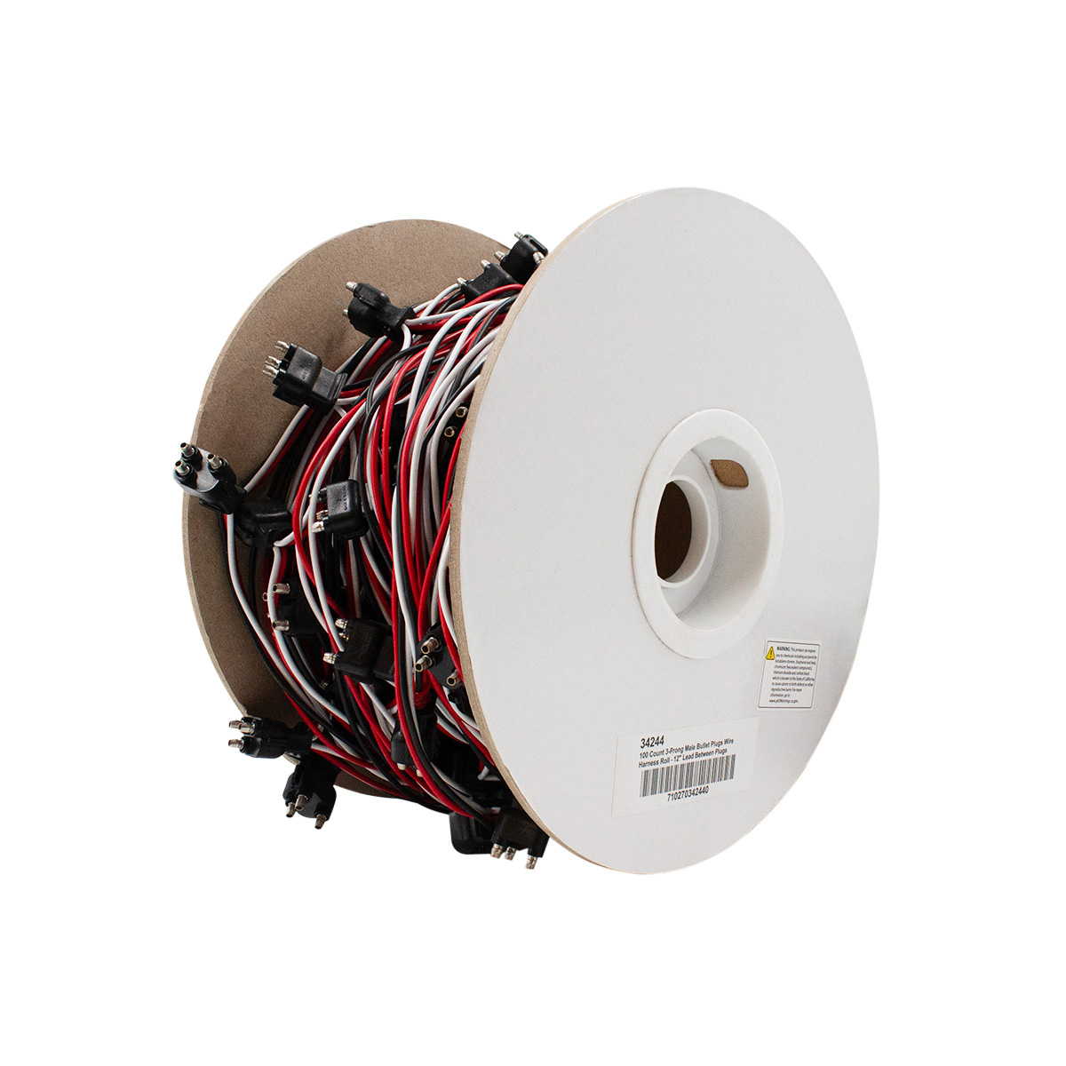 100 Count 3-Prong Male Bullet Plugs Wire Harness Roll - 12" Lead Between Plugs - Thumbnail 2