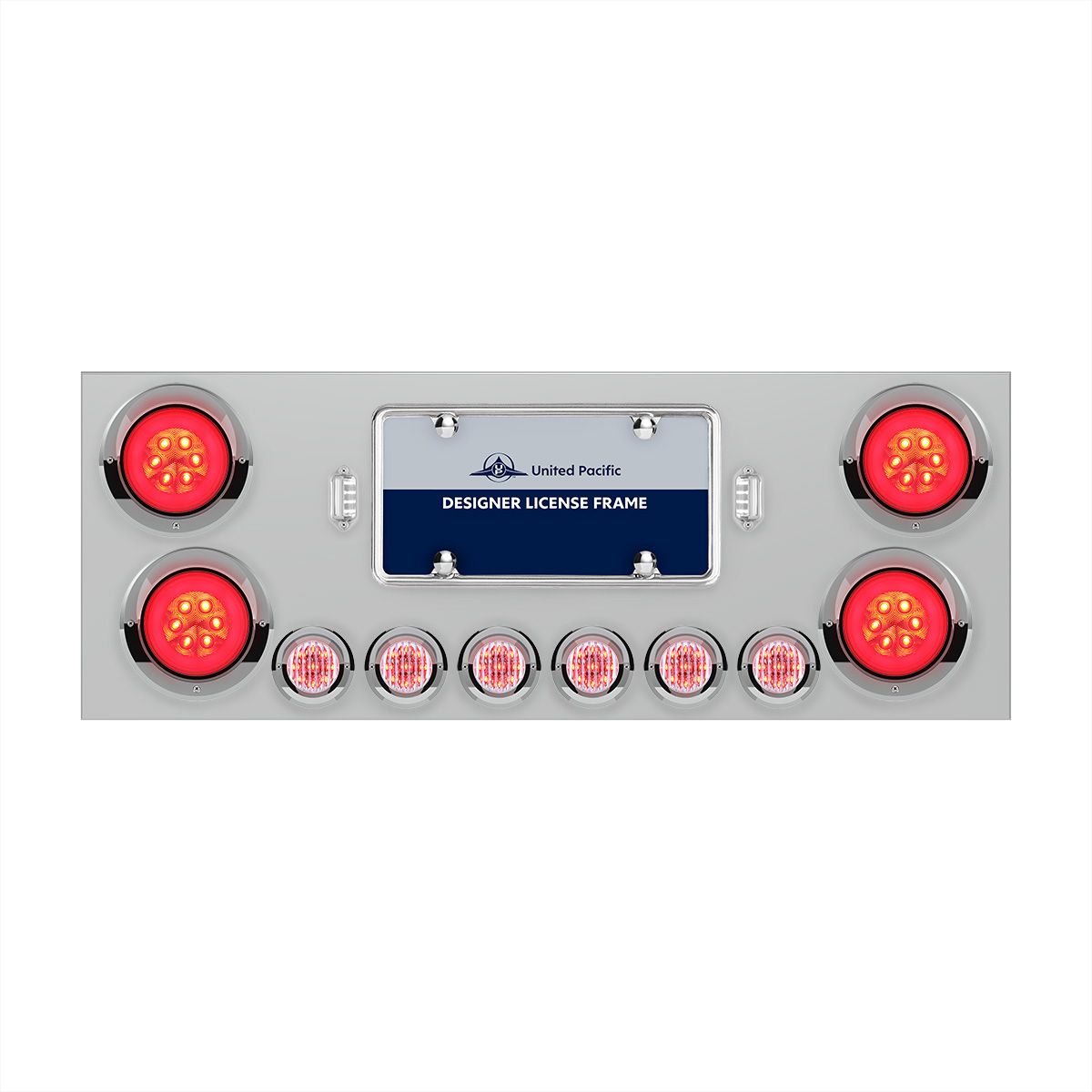 SS Rear Center Panel With 4X 21 LED 4" GloLight & 6X 9 LED 2" Lights & Visors-Red LED/Clear Lens