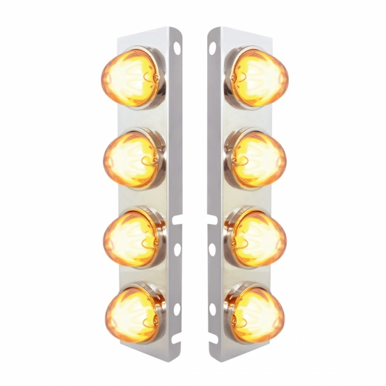 SS Front Air Cleaner Bracket With 8X 9 Amber LED Watermelon GloLight & Bezels For Peterbilt-Clear Lens