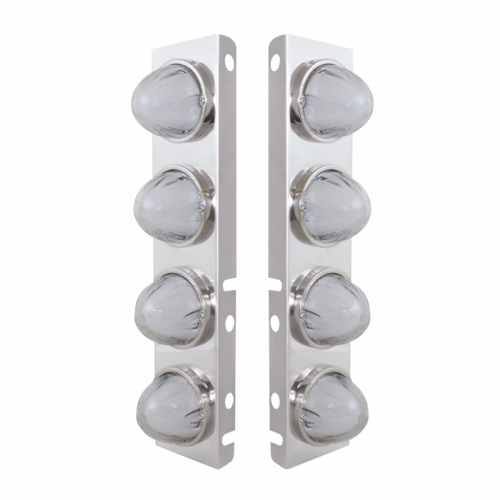 SS Front Air Cleaner Bracket With 8X 9 Amber LED Watermelon GloLight & Bezels For Peterbilt-Clear Lens - Thumbnail 2