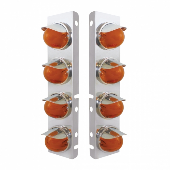 SS Front Air Cleaner Bracket With 8X 9 Amber LED Watermelon GloLight & Visors For Peterbilt-Amber Lens - Thumbnail 2