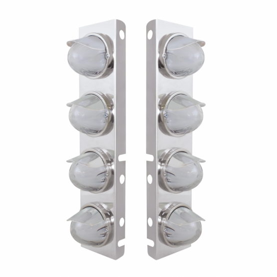 SS Front Air Cleaner Bracket With 8X 9 Amber LED Watermelon GloLight & Visors For Peterbilt-Clear Lens - Thumbnail 2