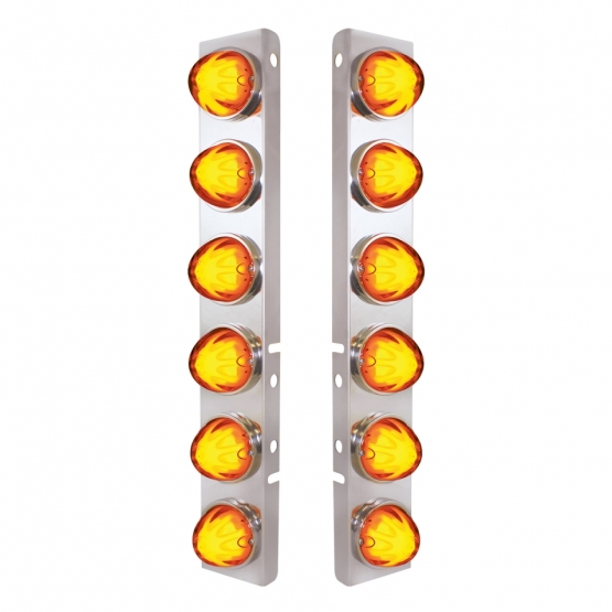 SS Front Air Cleaner Bracket With 12X 9 Amber LED Dual Function Watermelon GloLight For Peterbilt-Amber Lens