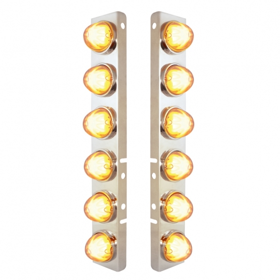 SS Front Air Cleaner Bracket With 12X 9 Amber LED Dual Function Watermelon GloLight For Peterbilt-Clear Lens