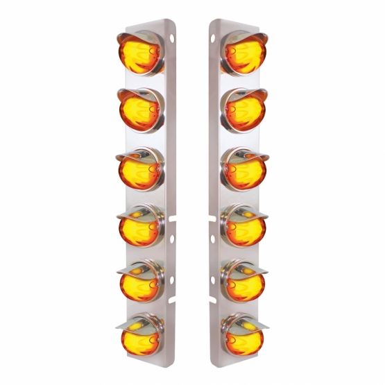 SS Front Air Cleaner Brkt With 12X 9 Amber Hi/Lo LED Watermelon GloLight & Visors For Peterbilt-Amber Lens