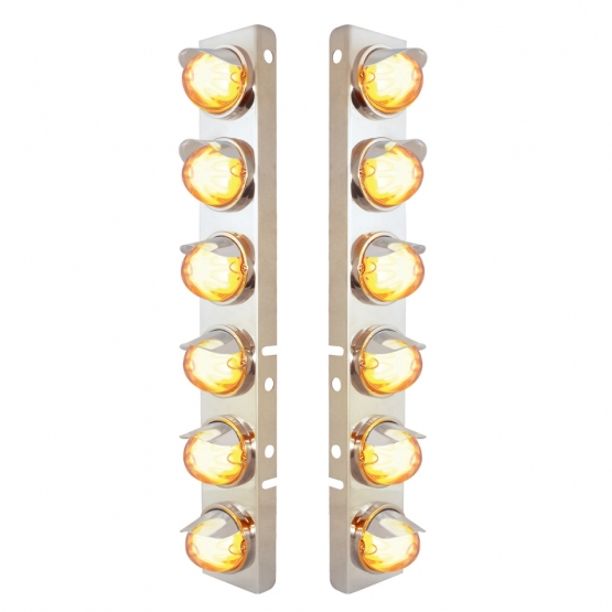 SS Front Air Cleaner Brkt With 12X 9 Amber Hi/Lo LED Watermelon GloLight & Visors For Peterbilt-Clear Lens