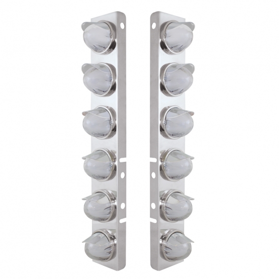 SS Front Air Cleaner Brkt With 12X 9 Amber Hi/Lo LED Watermelon GloLight & Visors For Peterbilt-Clear Lens - Thumbnail 2