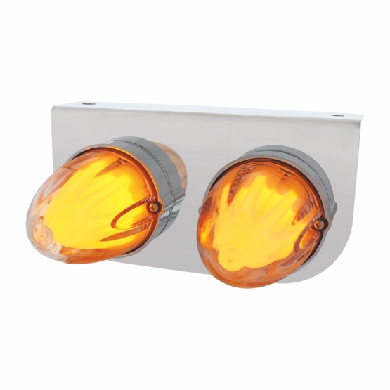 Stainless Light Bracket With 2X 9 LED Dual Function Watermelon GloLight - Amber LED/Clear Lens