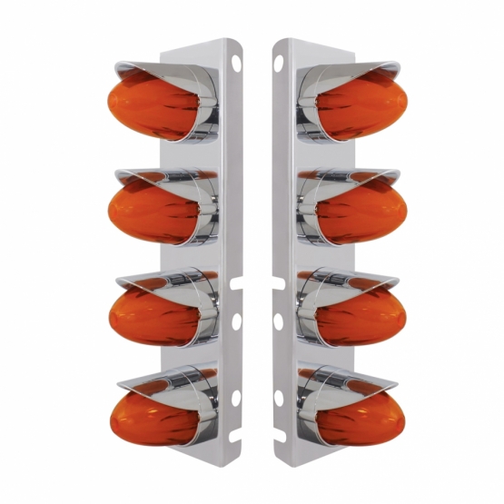 SS Front Air Cleaner Brkt With 8X 9 Amber Hi/Lo LED Watermelon GloLight & Visors For Peterbilt-Amber Lens - Thumbnail 2