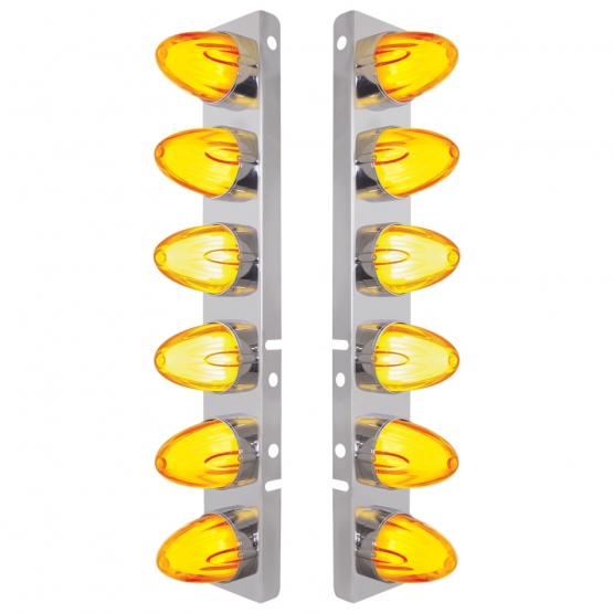 SS Front Air Cleaner Brkt With 12X 9 Amber Hi/Lo LED GloLight Watermelon Grakon Lights For Peterbilt -Amber Lens