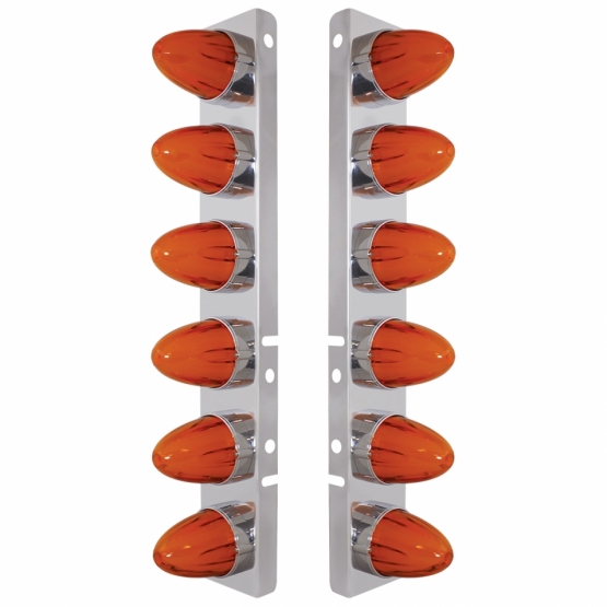 SS Front Air Cleaner Brkt With 12X 9 Amber Hi/Lo LED GloLight Watermelon Grakon Lights For Peterbilt -Amber Lens - Thumbnail 2