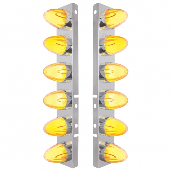 SS Front Air Cleaner Brkt With 12X 9 Amber Hi/Lo LED GloLight Watermelon Grakon Lights For Peterbilt-Clear Lens