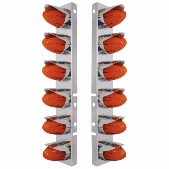 SS Front Air Cleaner Brkt With 12X Amber Hi/Lo LED GloLight Watermelon Grakon Light & Visor For Peterbilt-Amber Lens - Thumbnail 2