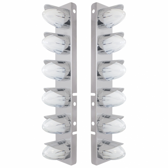 SS Front Air Cleaner Brkt With 12X Amber Hi/Lo LED GloLight Watermelon Grakon Light & Visor For Peterbilt-Clear Lens - Thumbnail 2