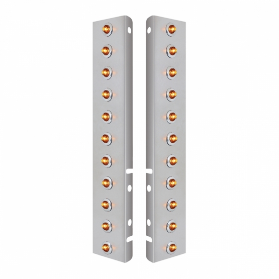 SS Front Air Cleaner Bracket With 22X 2 Amber LED 3/4" Mini Lights & SS Bezels For Peterbilt-Amber Lens