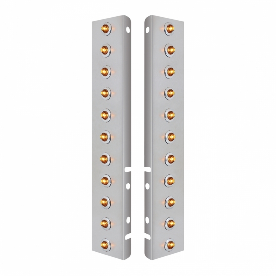 SS Front Air Cleaner Bracket With 22X 2 Amber LED 3/4" Mini Lights & SS Bezels For Peterbilt-Clear Lens