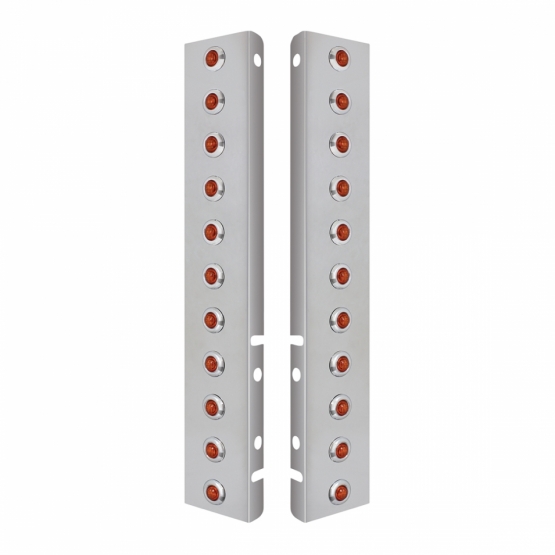 SS Front Air Cleaner Bracket With 22X 3 Amber LED Dual Function 3/4" Mini Lights & SS Bezels For Peterbilt-Amber Lens - Thumbnail 2