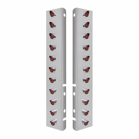 SS Front Air Cleaner Bracket With 22X 3 Amber LED 3/4" Mini Lights & Visors For Peterbilt-Amber Lens - Thumbnail 2