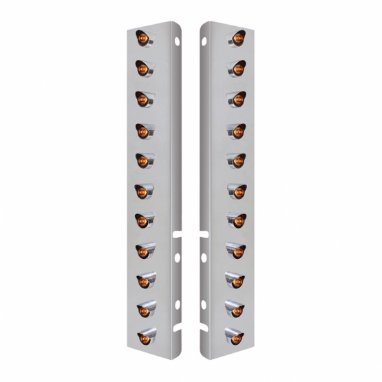 SS Front Air Cleaner Bracket With 22X 3 Amber LED 3/4" Mini Lights & Visors For Peterbilt-Clear Lens