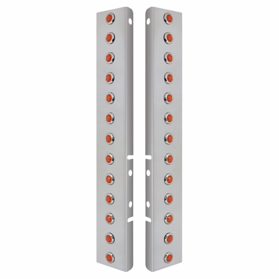 SS Front Air Cleaner Bracket With 26X 3 Amber Hi/Lo LED 3/4" Mini Crystal Lights & SS Bezels For Peterbilt-Amber Lens - Thumbnail 2