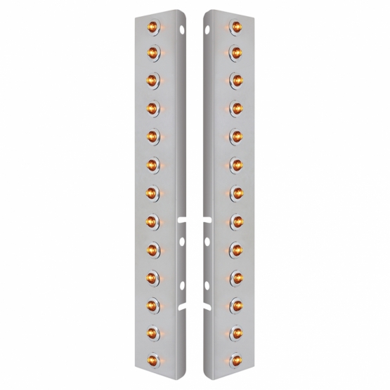 SS Front Air Cleaner Bracket With 26X 2 Amber LED 3/4" Mini Lights & SS Bezels For Peterbilt-Amber Lens