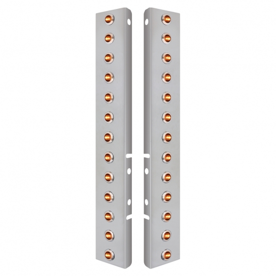 SS Front Air Cleaner Bracket With 26X 3 Amber LED Dual Function 3/4" Mini Lights & SS Bezels For Peterbilt-Amber Lens