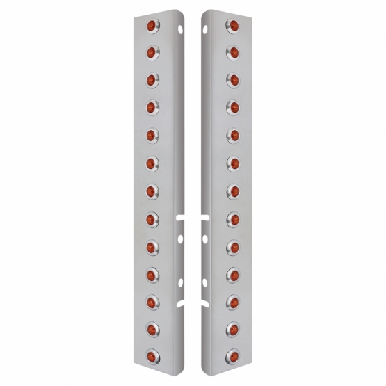 SS Front Air Cleaner Bracket With 26X 3 Amber LED Dual Function 3/4" Mini Lights & SS Bezels For Peterbilt-Amber Lens - Thumbnail 2