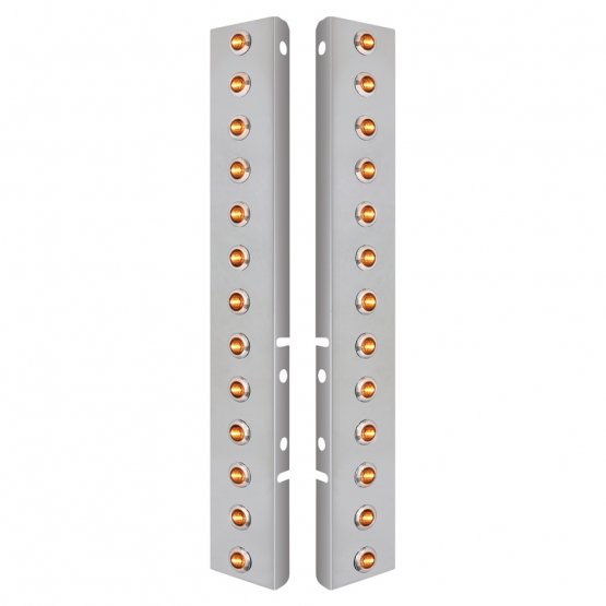 SS Front Air Cleaner Brkt With 26X 3 Amber LED Dual Function 3/4" Mini Lights & SS Bezels For Peterbilt-Clear Lens