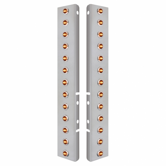 SS Front Air Cleaner Bracket With 26X 3 LED 3/4" Mini Lights & SS Bezels For Peterbilt-Amber LED & Lens