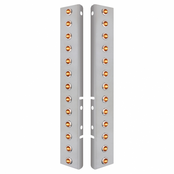 SS Front Air Cleaner Bracket With 26X 3 LED 3/4" Mini Lights & SS Bezels For Peterbilt-Amber LED/Clear Lens