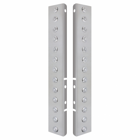 SS Front Air Cleaner Bracket With 26X 3 LED 3/4" Mini Lights & SS Bezels For Peterbilt-Amber LED/Clear Lens - Thumbnail 2