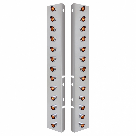 SS Front Air Cleaner Bracket With 26X 3 LED 3/4" Mini Lights & Visors For Peterbilt-Amber LED & Lens