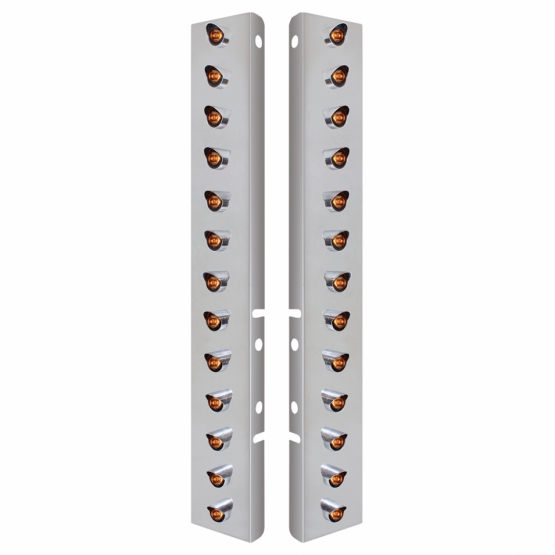 SS Front Air Cleaner Bracket With 26X 3 LED 3/4" Mini Lights & Visors For Peterbilt-Amber LED/Clear Lens