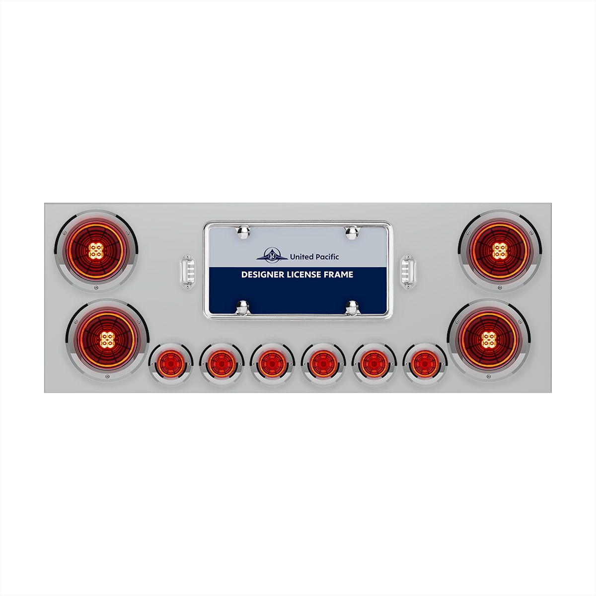 SS Rear Center Panel With Four 13 LED 4" Abyss Light & Six 4 LED 2" Lights & Bezels-Red LED/Red Lens