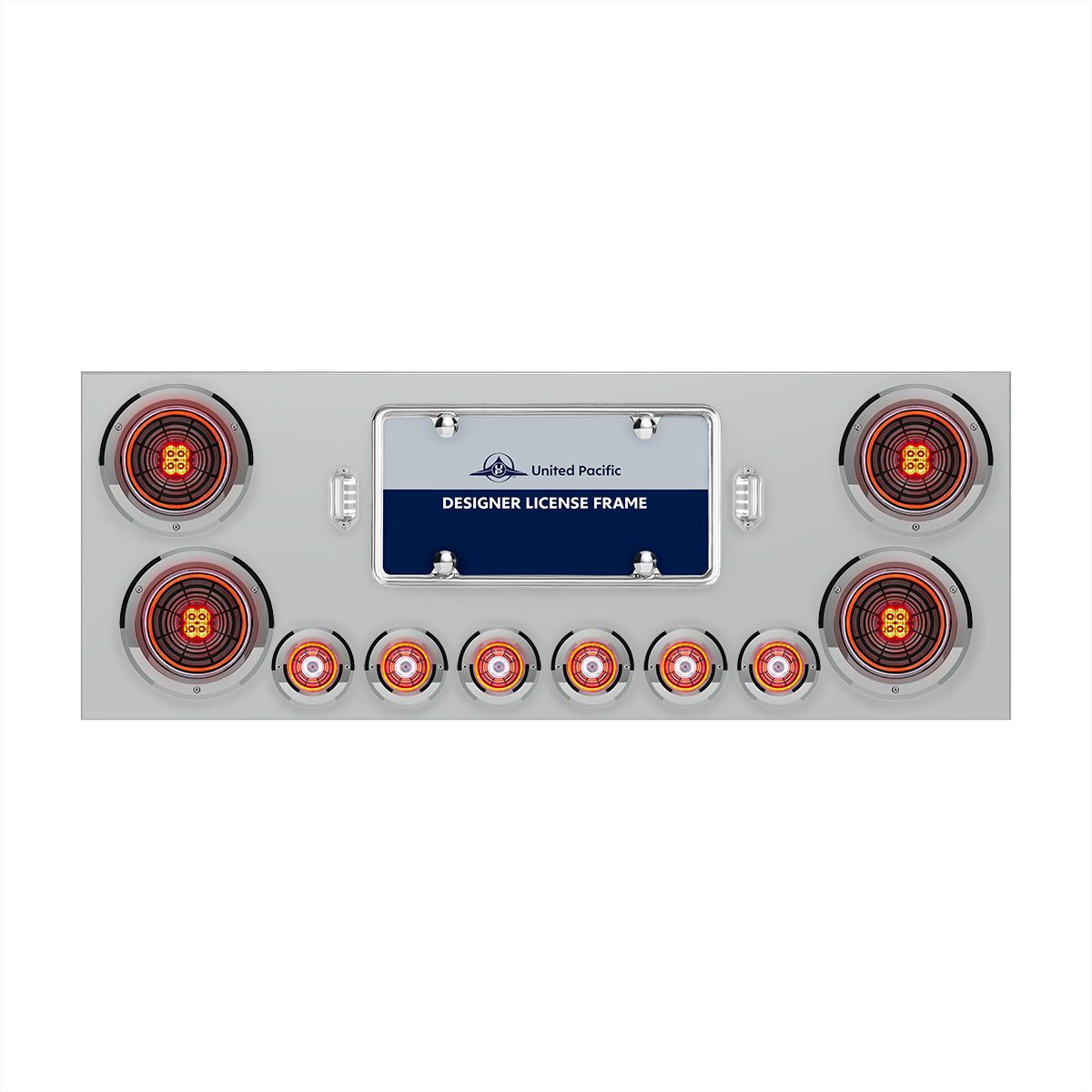 SS Rear Center Panel With Four 13 LED 4" Abyss Light & Six 4 LED 2" Lights & Bezels-Red LED/Clear Lens