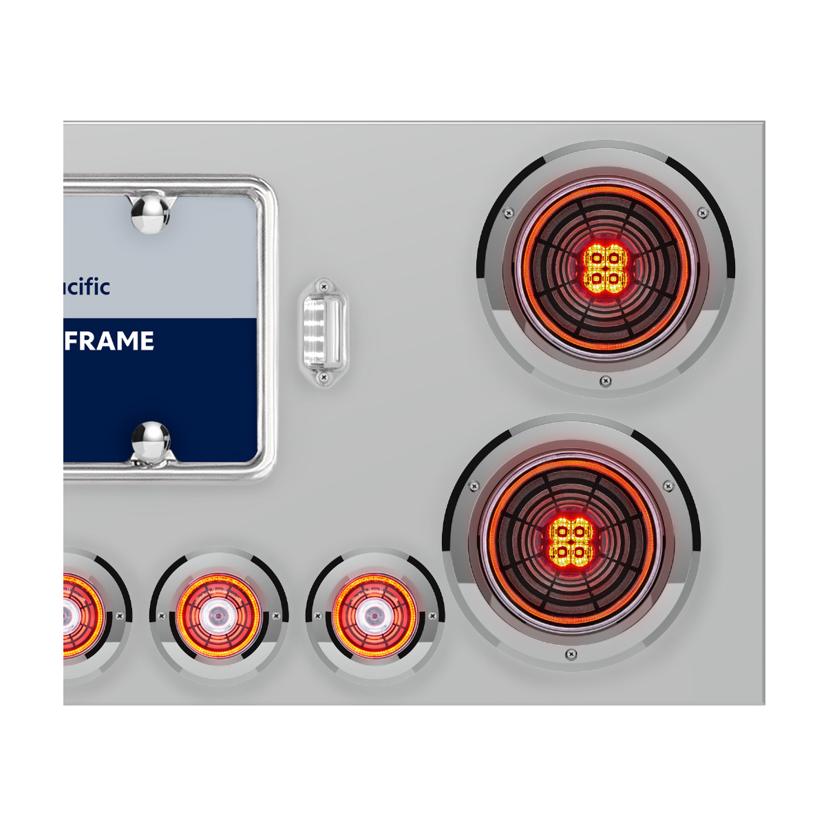 SS Rear Center Panel With Four 13 LED 4" Abyss Light & Six 4 LED 2" Lights & Bezels-Red LED/Clear Lens - Thumbnail 7