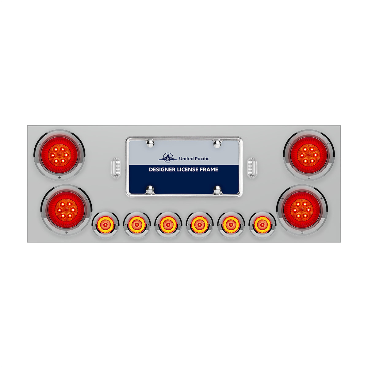 SS Rear Center Panel With Four 16 LED 4" Turbine Light & Six 7 LED 2" Lights & Bezels-Red LED/Red Lens - Thumbnail 6