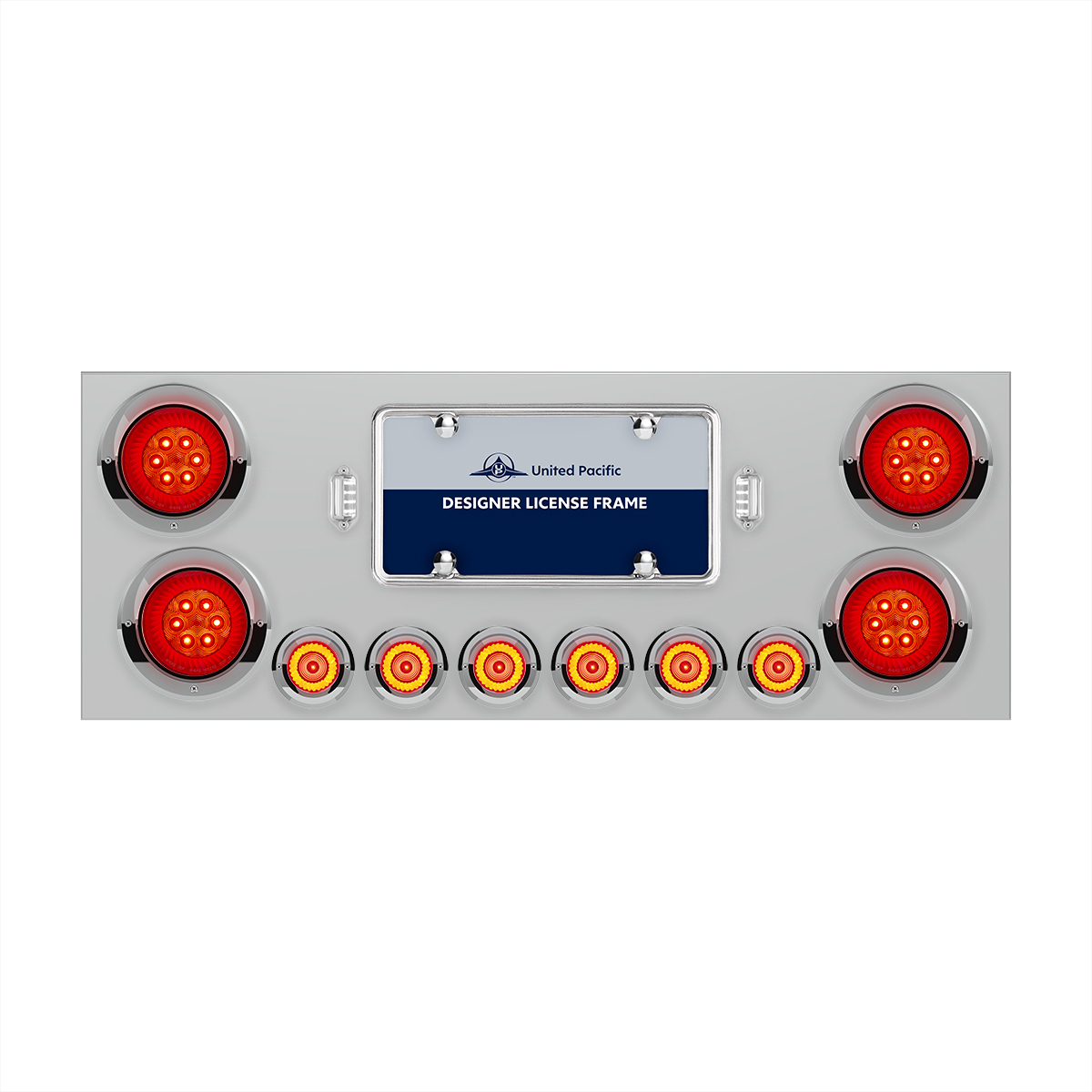 SS Rear Center Panel With Four 16 LED 4" Turbine Light & Six 7 LED 2" Lights & Visor-Red LED/Red Lens - Thumbnail 7