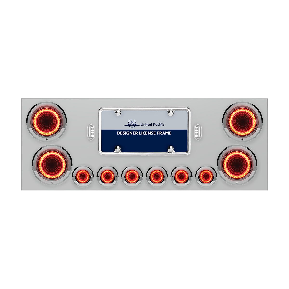 SS Rear Center Panel With Four 23 LED 4" Lights & Six 9 LED 2" Mirage Lights & Bezels - Red LED/Red Lens