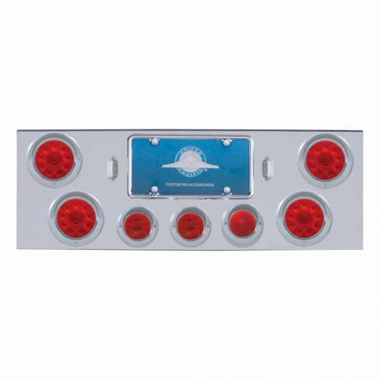 CR Rear Center Panel With 4X 10 LED 4" Lights & 3X 13 LED 2.5" Lights & Visors -Red LED & Lens