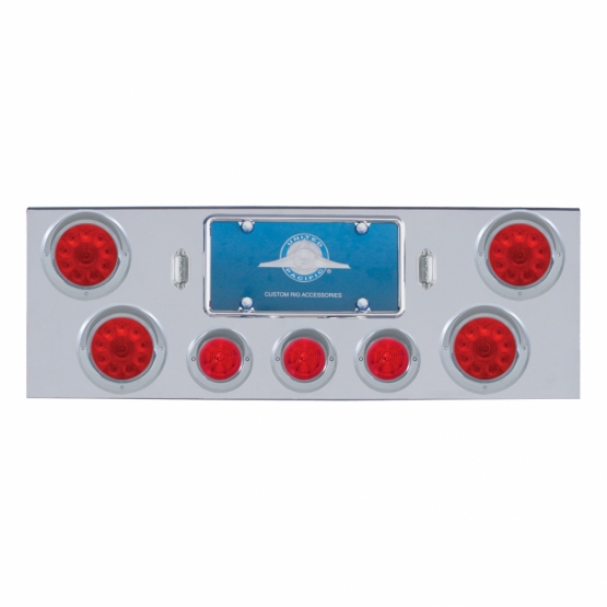 CR Rear Center Panel With 4X 10 LED 4" Lights & 3X 13 LED 2.5" Beehive Lights & Visors-Red LED & Lens
