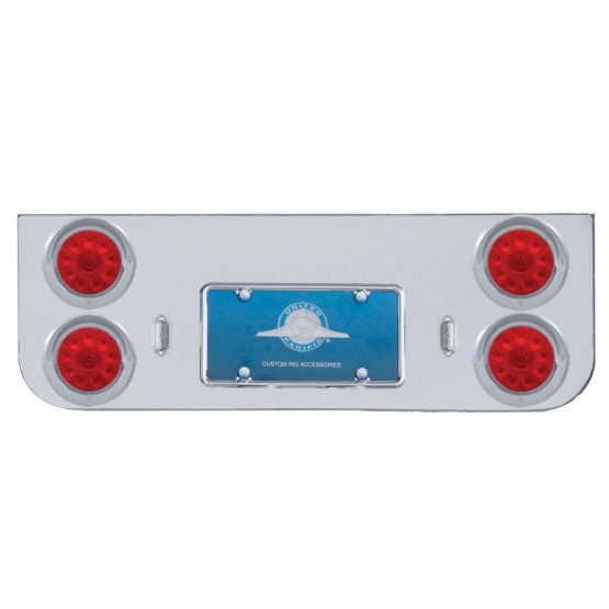 Chrome Rear Center Panel With Four 10 LED 4" Lights & Visors - Red LED/Red Lens