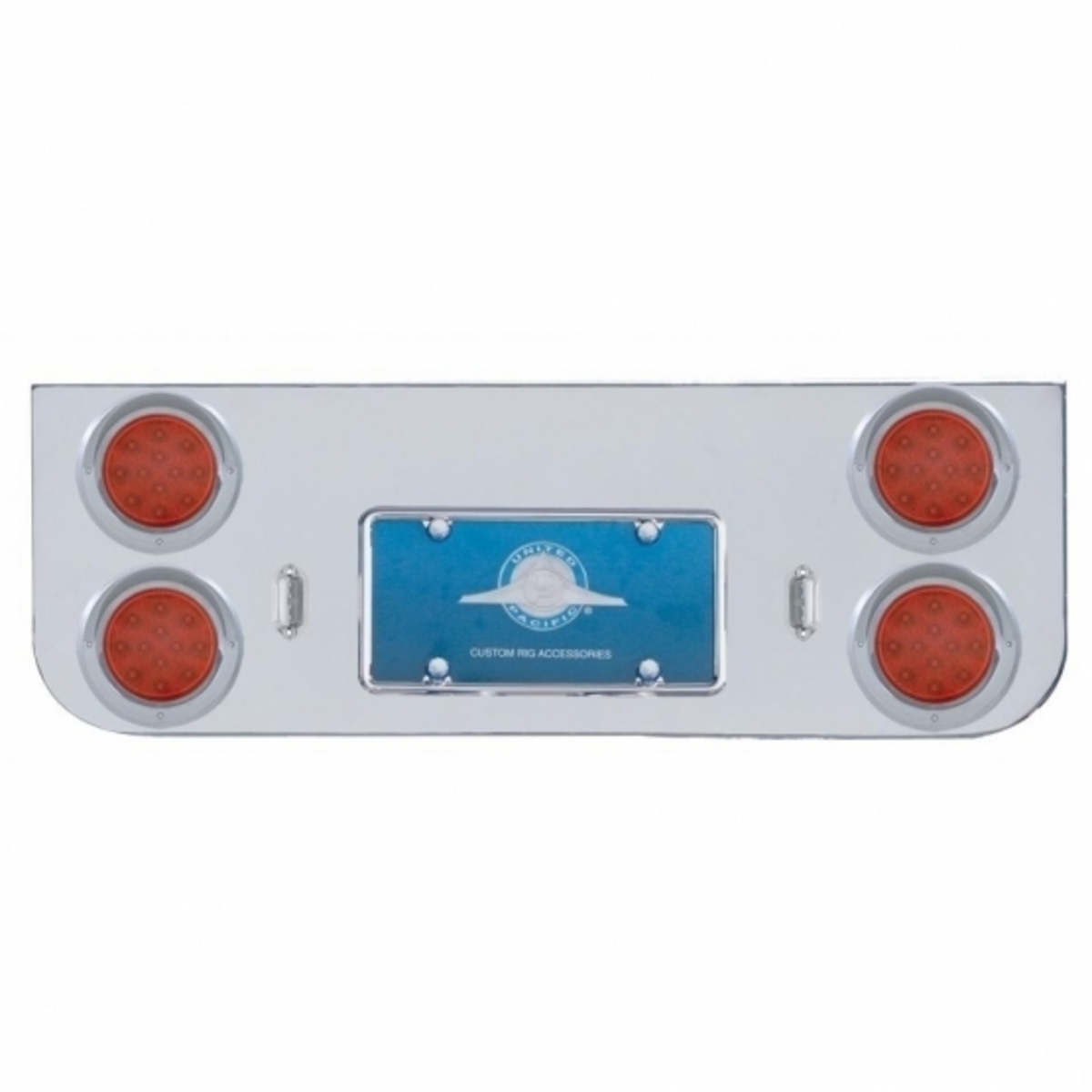 Chrome Rear Center Panel With Four 12 LED 4" Reflector Lights & Visors - Red LED/Red Lens
